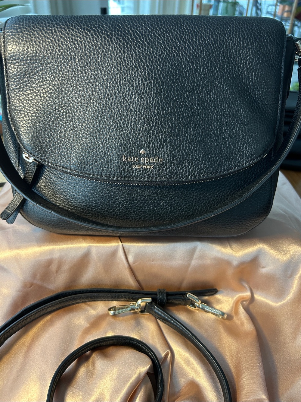 kate spade Black Pebbled Leather Crossbody with Silver Hardware